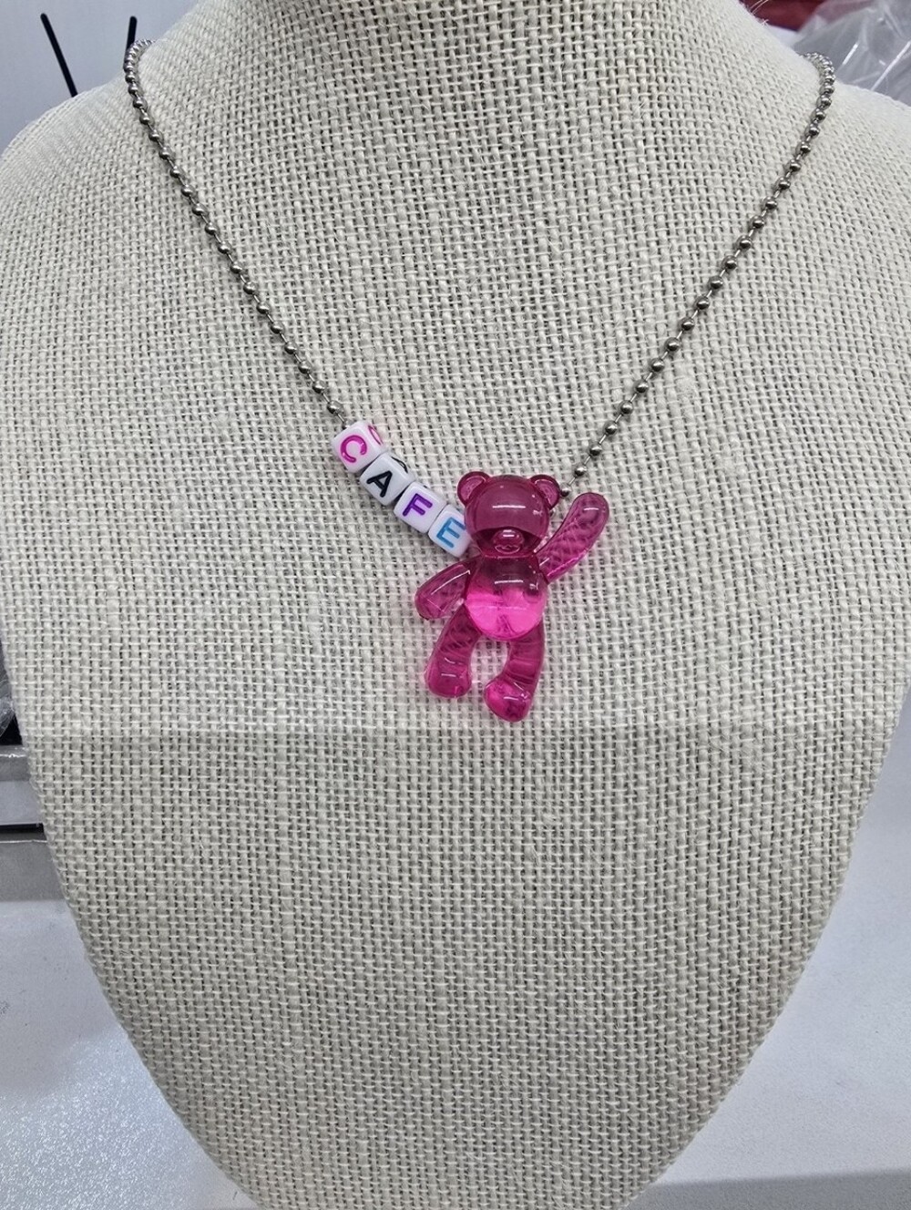Pink Acrylic Bear Pendant Necklace - Unbranded